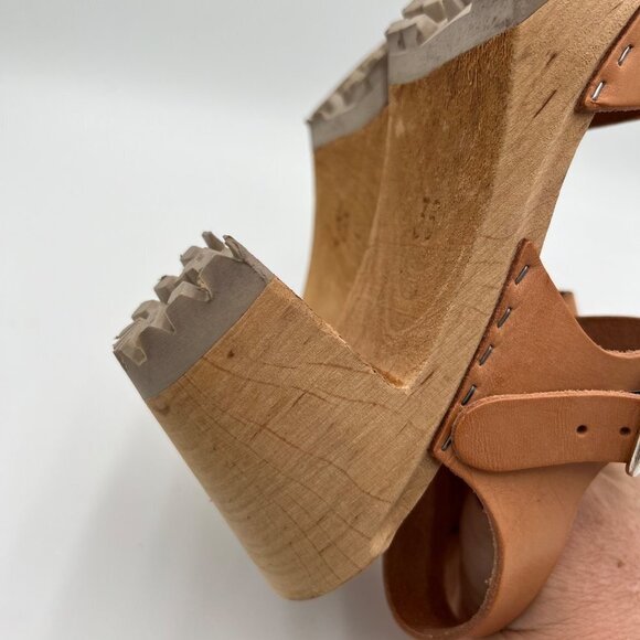 Free People Mia 1976 Swedish Leather Wooden Platform Clogs Luggage Size 36 5.5 - Picture 11 of 16